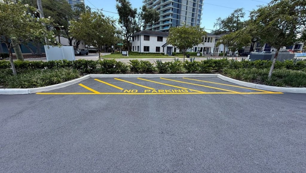 no parking freshly painted on Bay to Bay parking lot