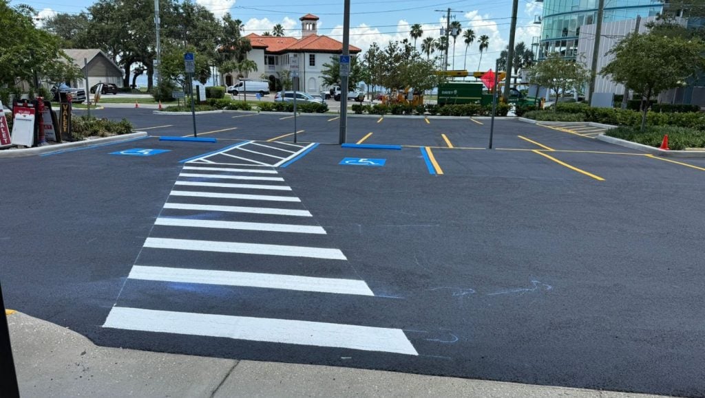 freshly painted crosswalk for Bay to Bay parking lot