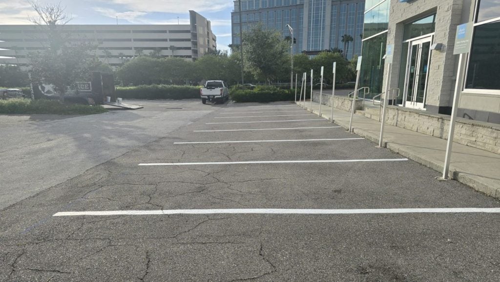 parking spots freshly painted for business parking lot