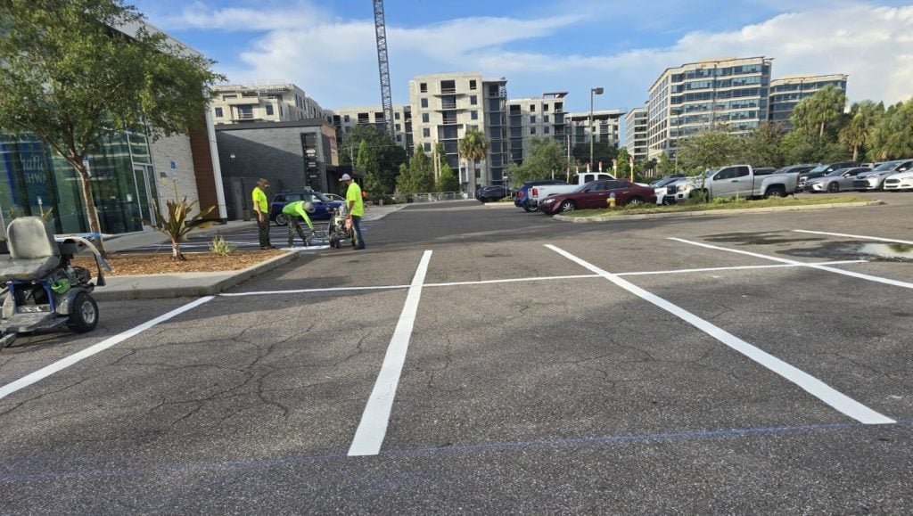 business parking lot with freshly painted parking spots