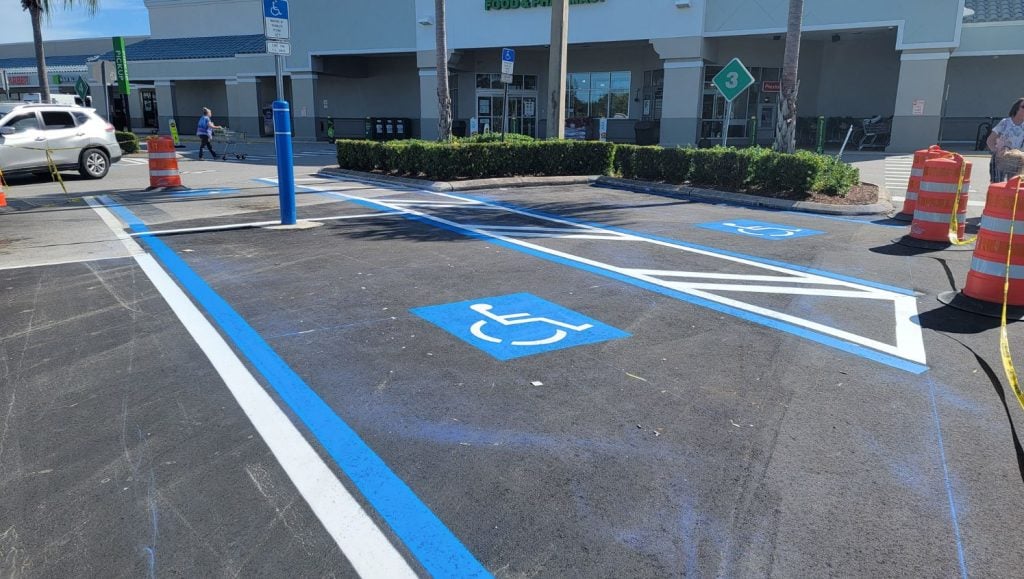 close-up of ada compliance parking spot freshly painted for Publix Shopping Center