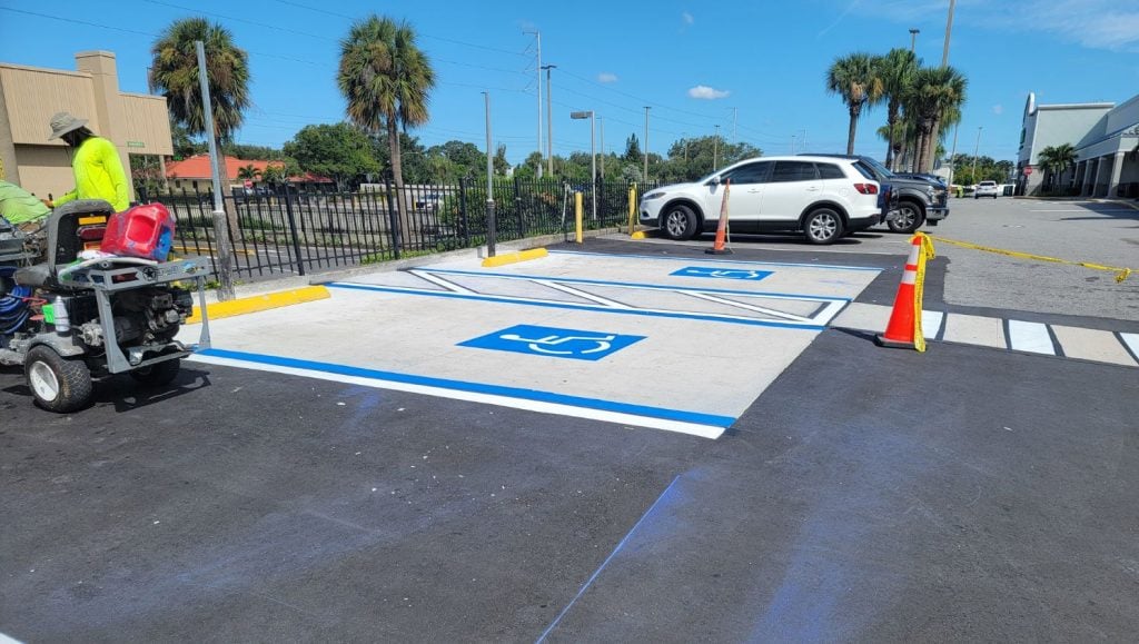 ada compliance parking spots freshly painted for Publix Shopping Center