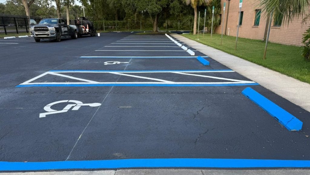 ada compliance parking spots freshly painted for National Guard Armory