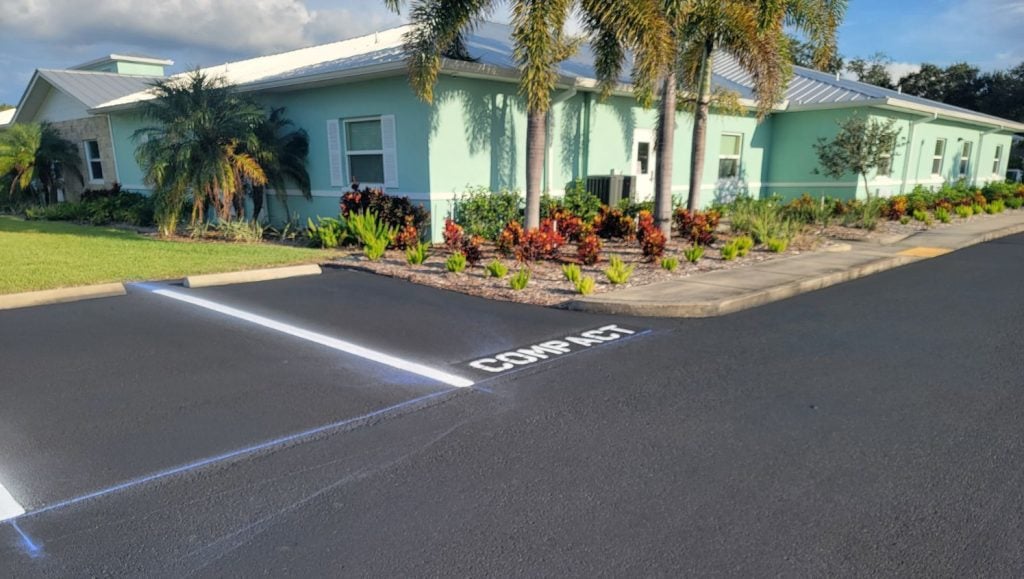 parking spot freshly painted for Trinity Assisted Living parking lot close-up