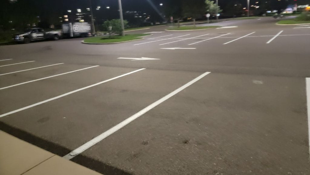 parking spots freshly painted for Goodwill parking lot