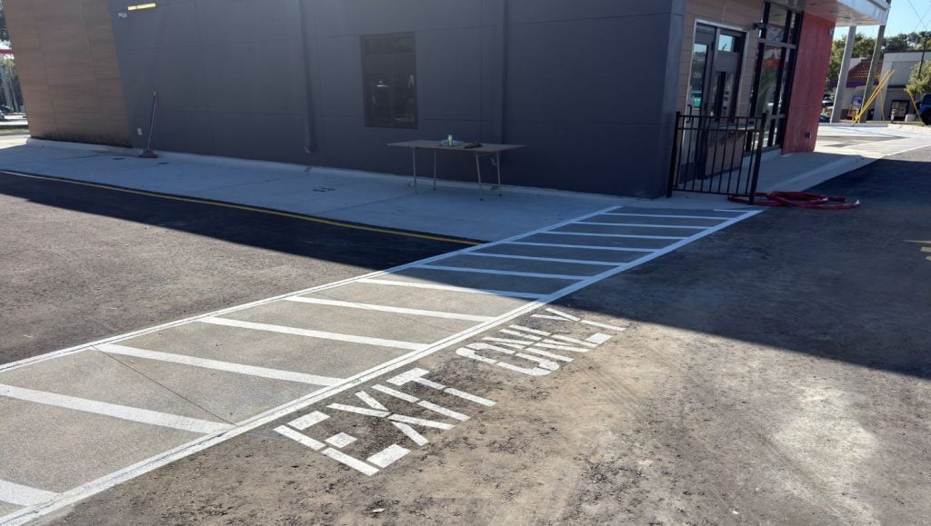 exit only freshly painted on wendys parking lot