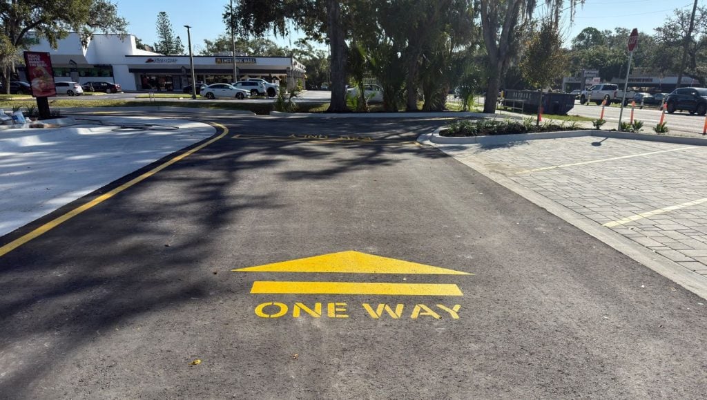 one way freshly painted on wendys parking lot