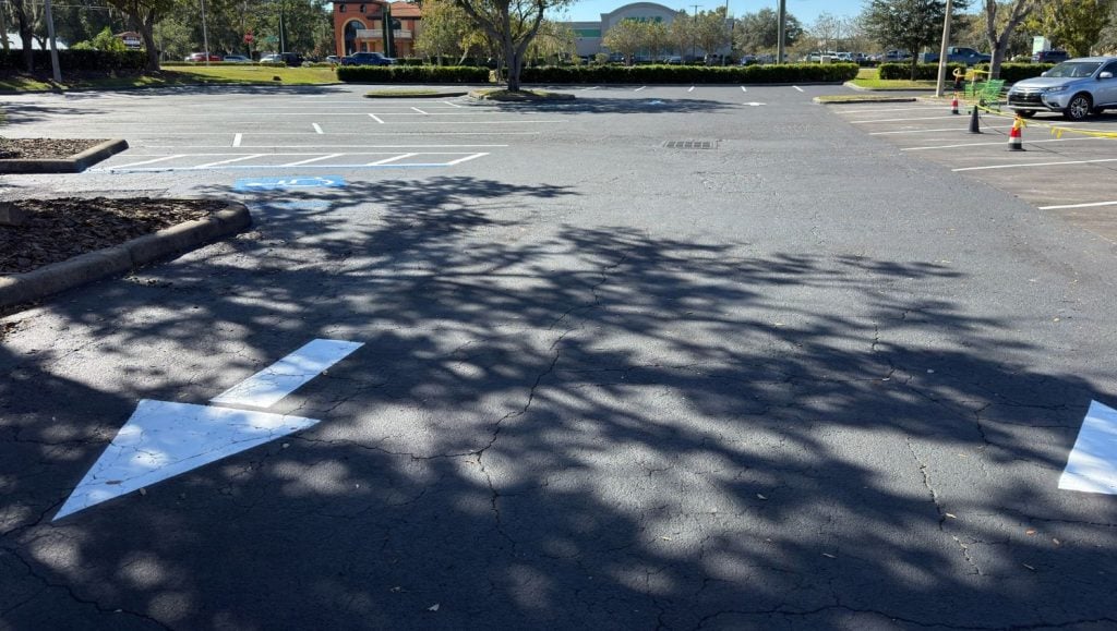 shopping center with freshly painted line markings