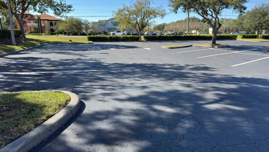 parking spots freshly painted for shopping center