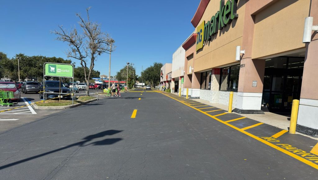 line striping freshly painted for shopping center