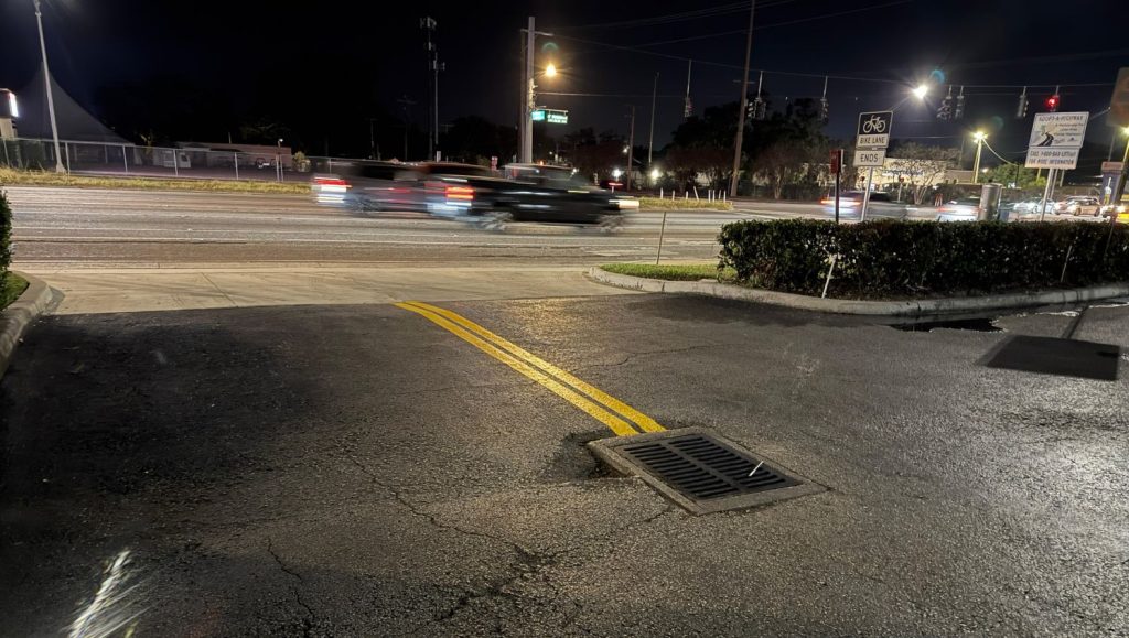 double yellow line freshly painted for Jiffy Lube parking lot