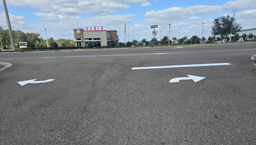 line markings freshly painted for Truist Bank parking lot