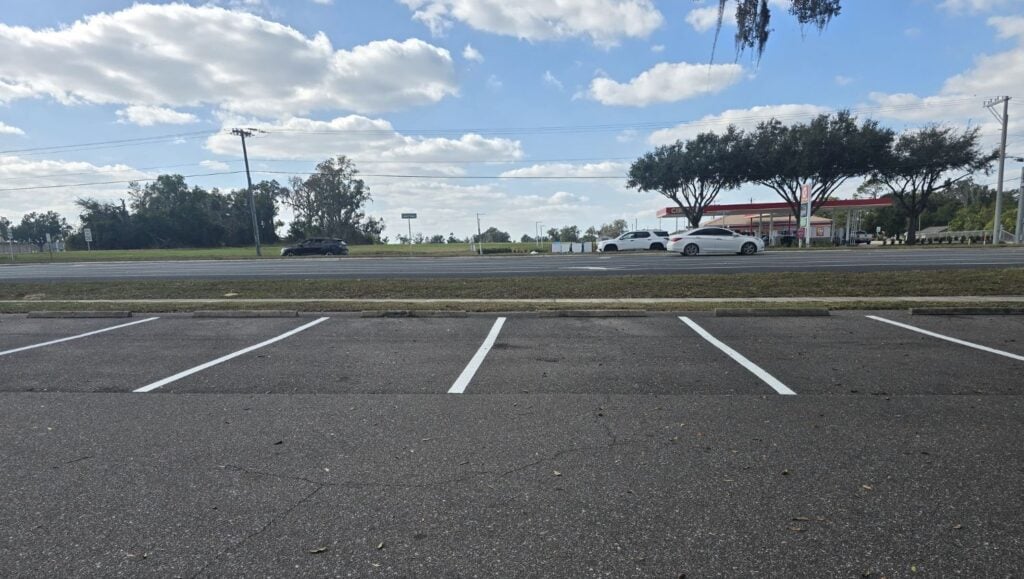 parking spots freshly painted for Truist Bank parking lot