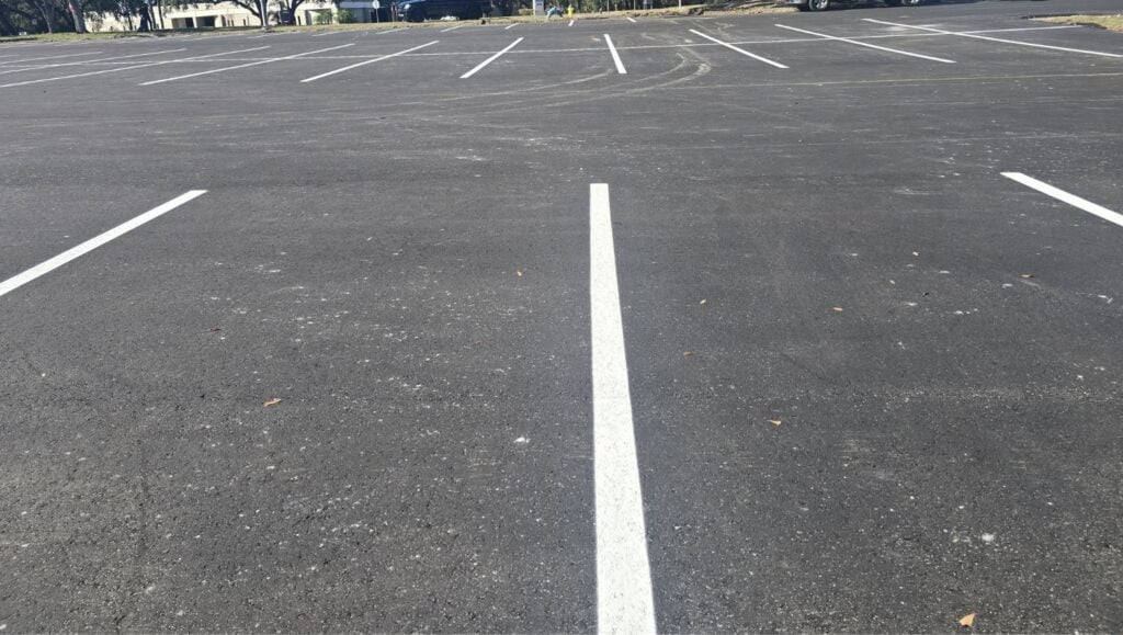 parking spots freshly painted for warehouse parking lot