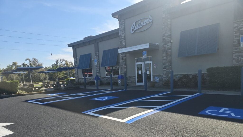 ada compliance parking spots freshly painted for Culver's parking lot