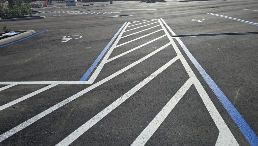 line markings freshly painted for Publix parking lot