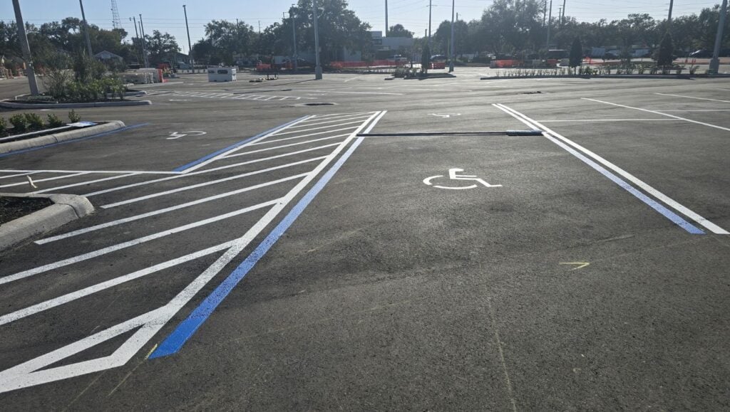 ada compliance parking spots freshly painted for Publix parking lot