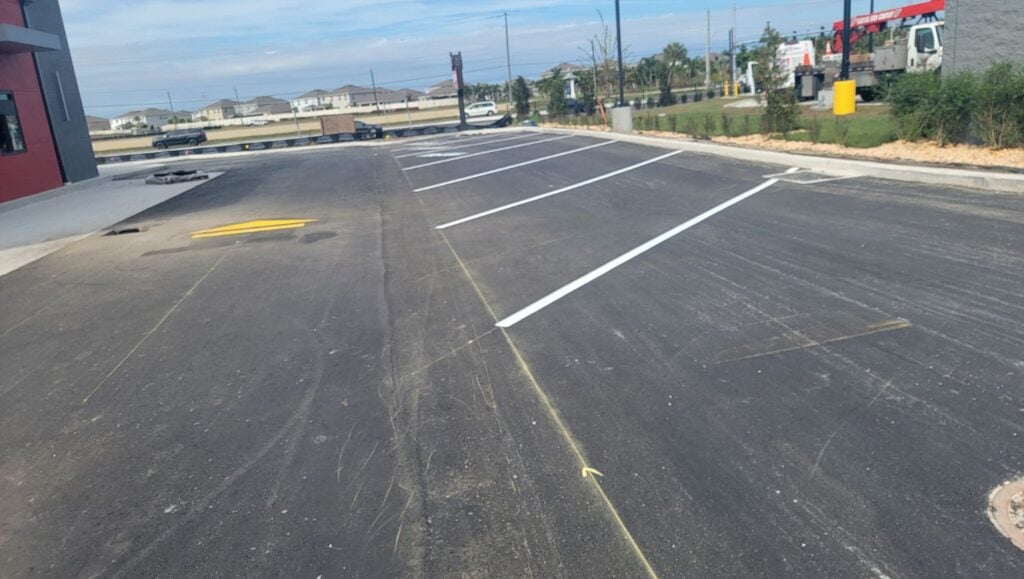 parking spots freshly painted for Wendy's parking lot