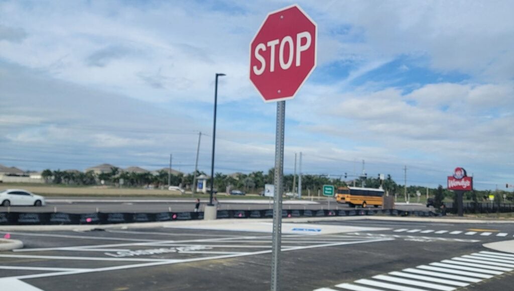 stop sign installed for Wendy's parking lot