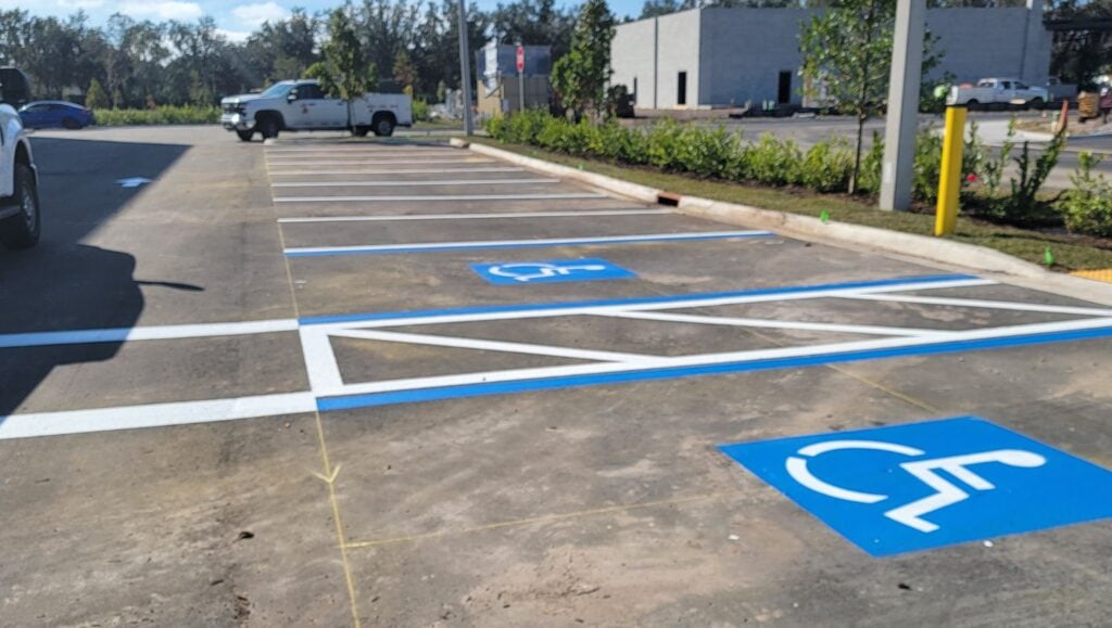 parking spots freshly painted for Storage Facility parking lot