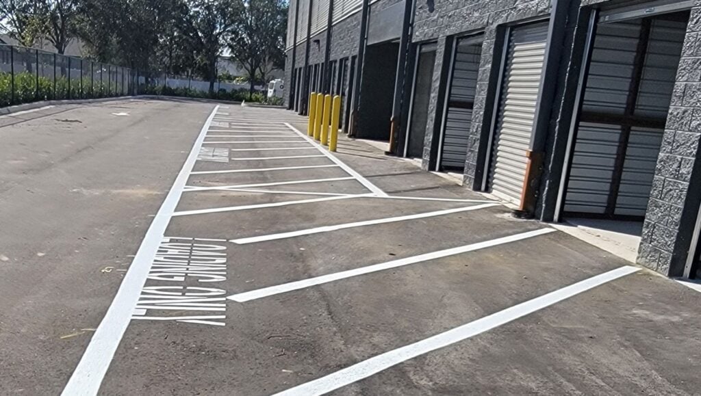 line markings freshly painted for Storage Facility parking lot