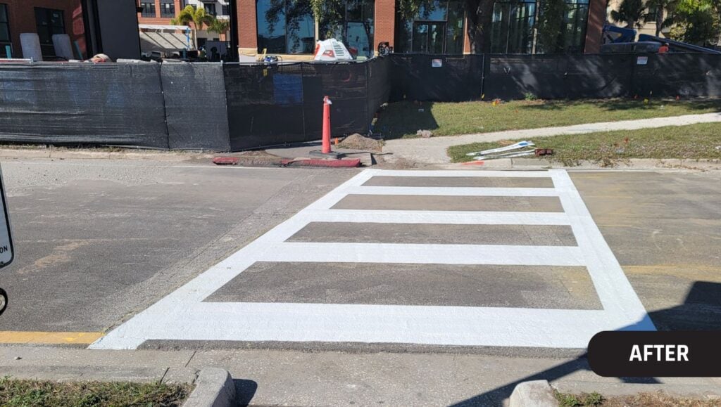 crosswalk freshly painted for Apartment Complex parking lot
