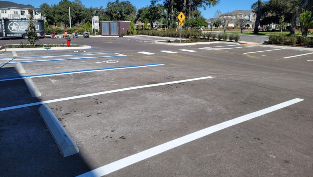 The Hub parking lot freshly painted