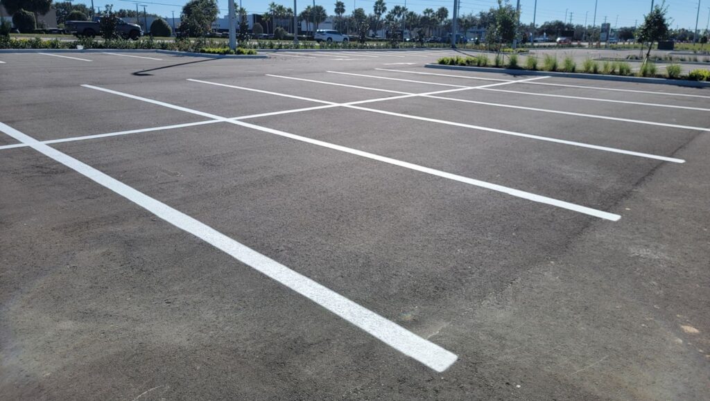 parking spots freshly painted for The Hub