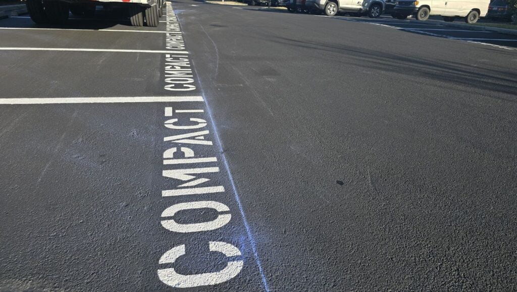 close-up of freshly painted parking spots for Hotel Parking Lot