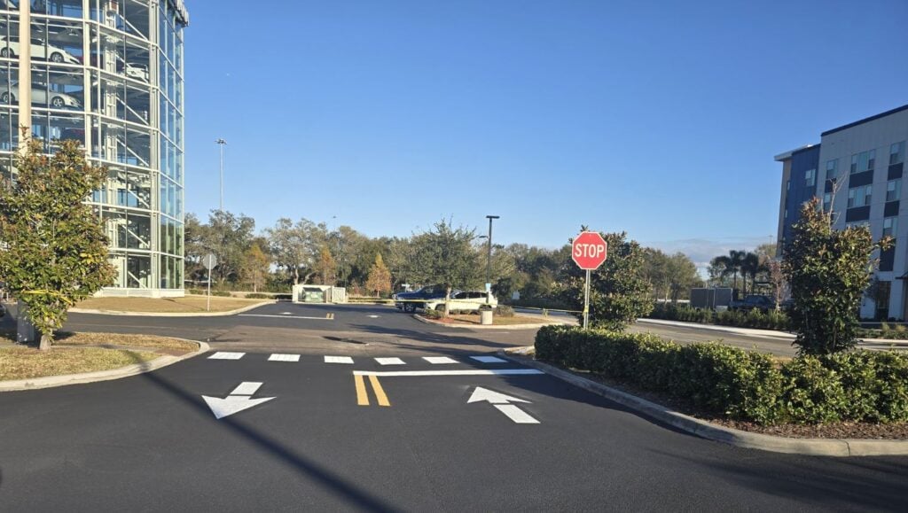 arrows freshly painted for Hotel Parking Lot