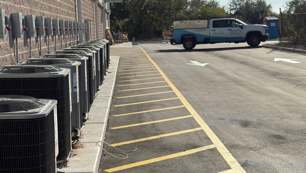 freshly painted line striping for new business parking lot