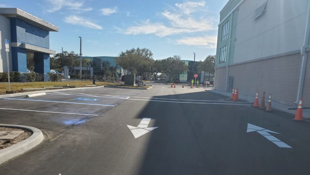 new business parking lot freshly painted