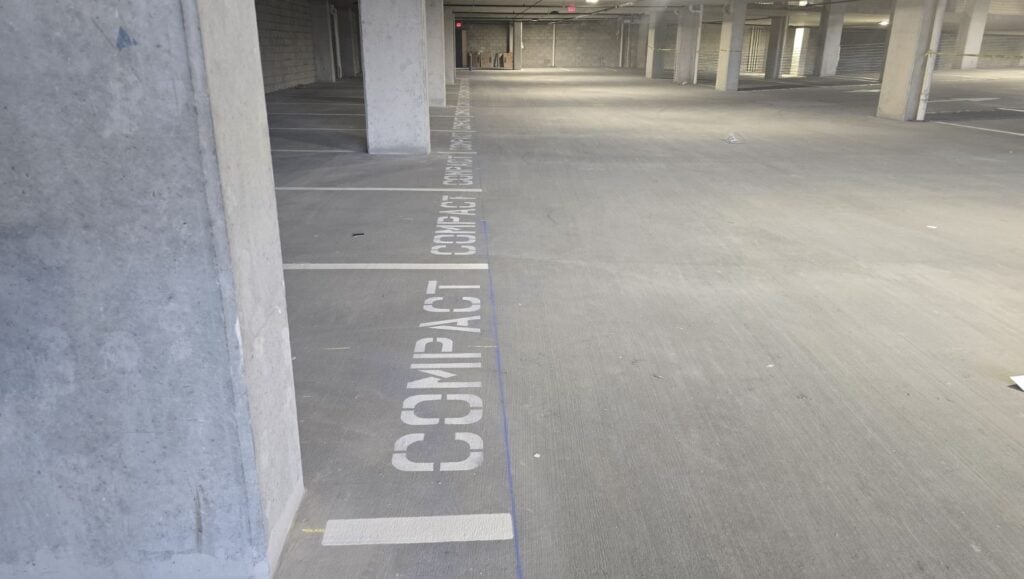 parking spots freshly painted for parking garage