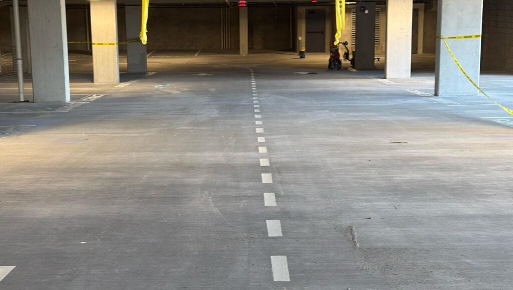 line markings freshly painted for parking garage