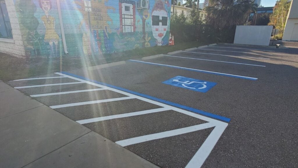 ada compliance parking spots freshly painted for Small Business Parking Lot