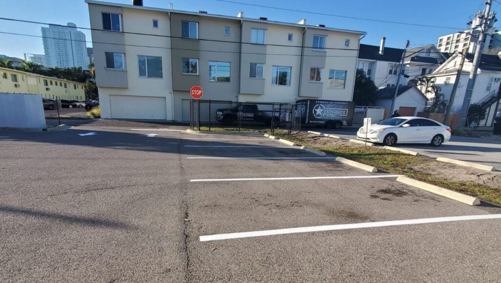 parking spots freshly painted for Small Business Parking Lot