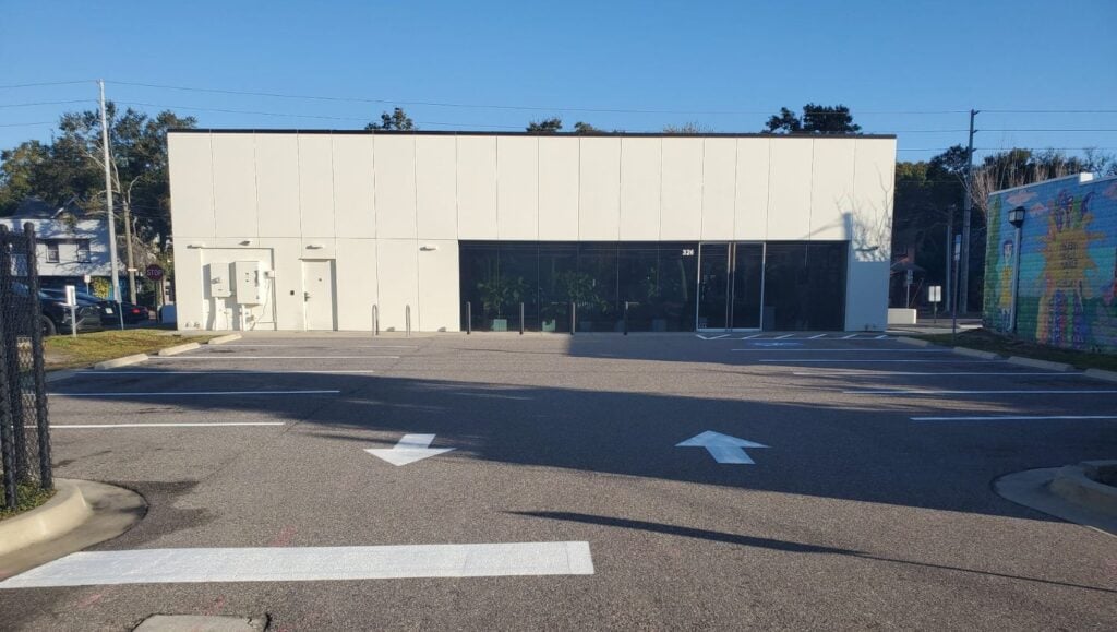 arrows freshly painted for Small Business Parking Lot