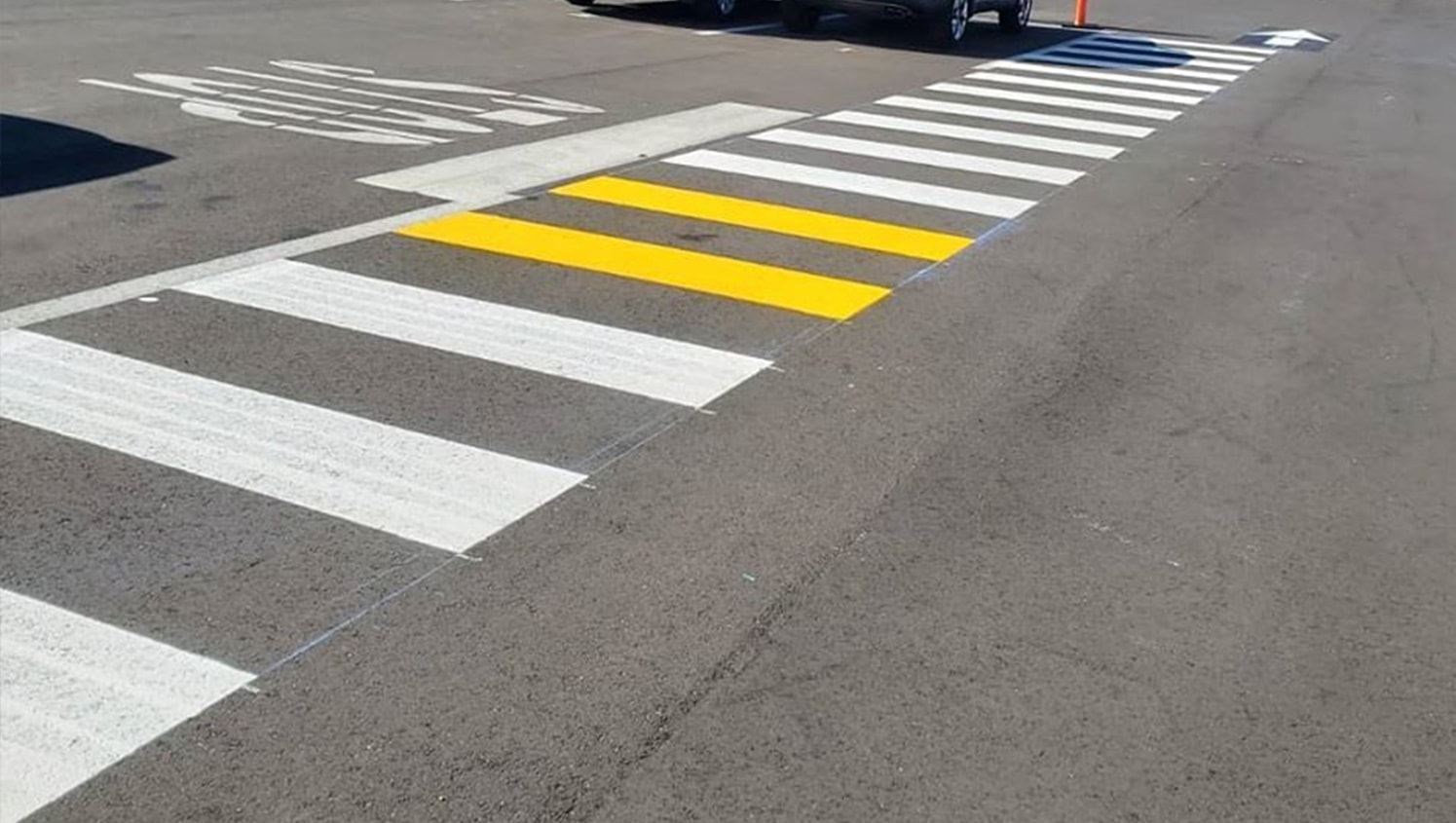 stop stencil with crosswalk markings