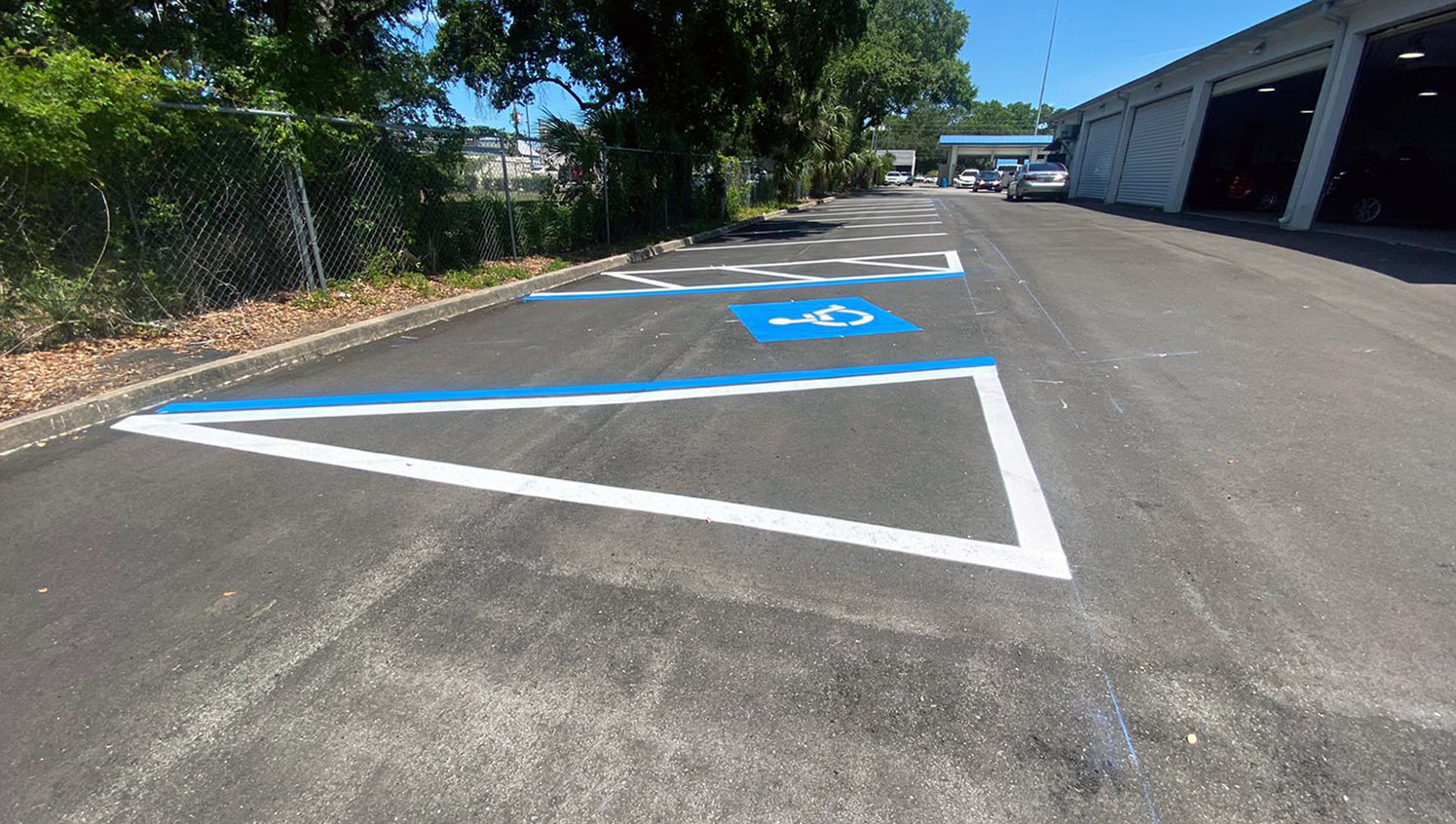 new parking lot markings striped for a car wash in Clearwater, FL