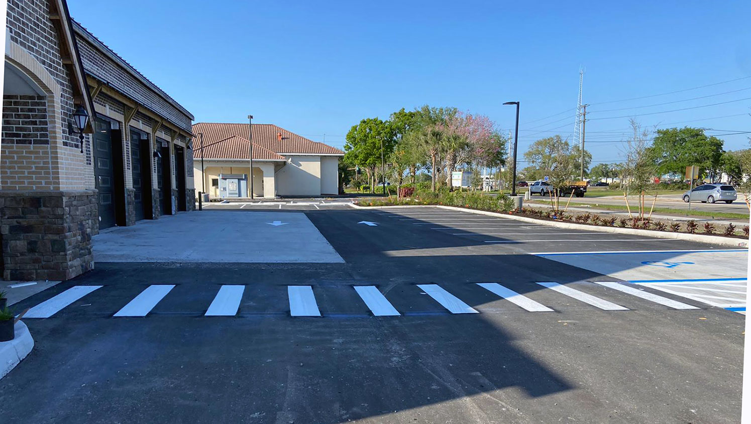 New crosswalk markings at Christian Brothers Automotive in Sarasota FL