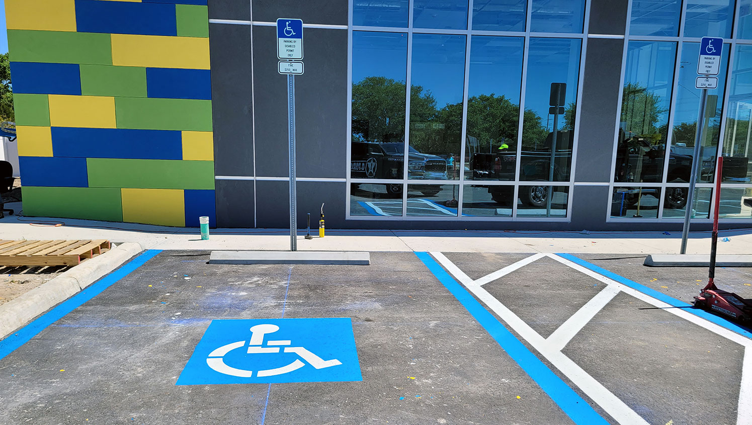newly marked ada parking stalls