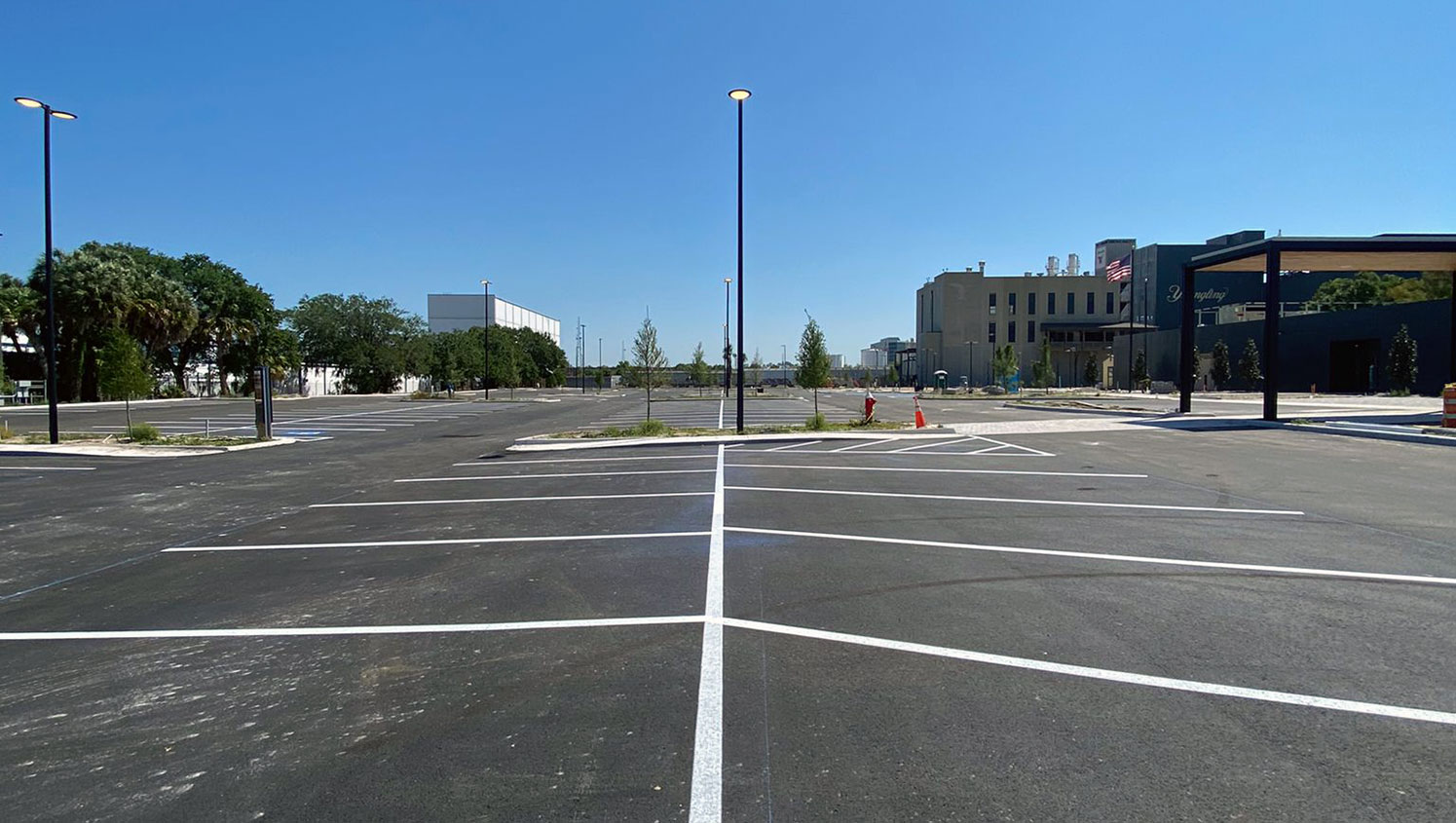 newly striped parking lot at Yuengling in Tampa