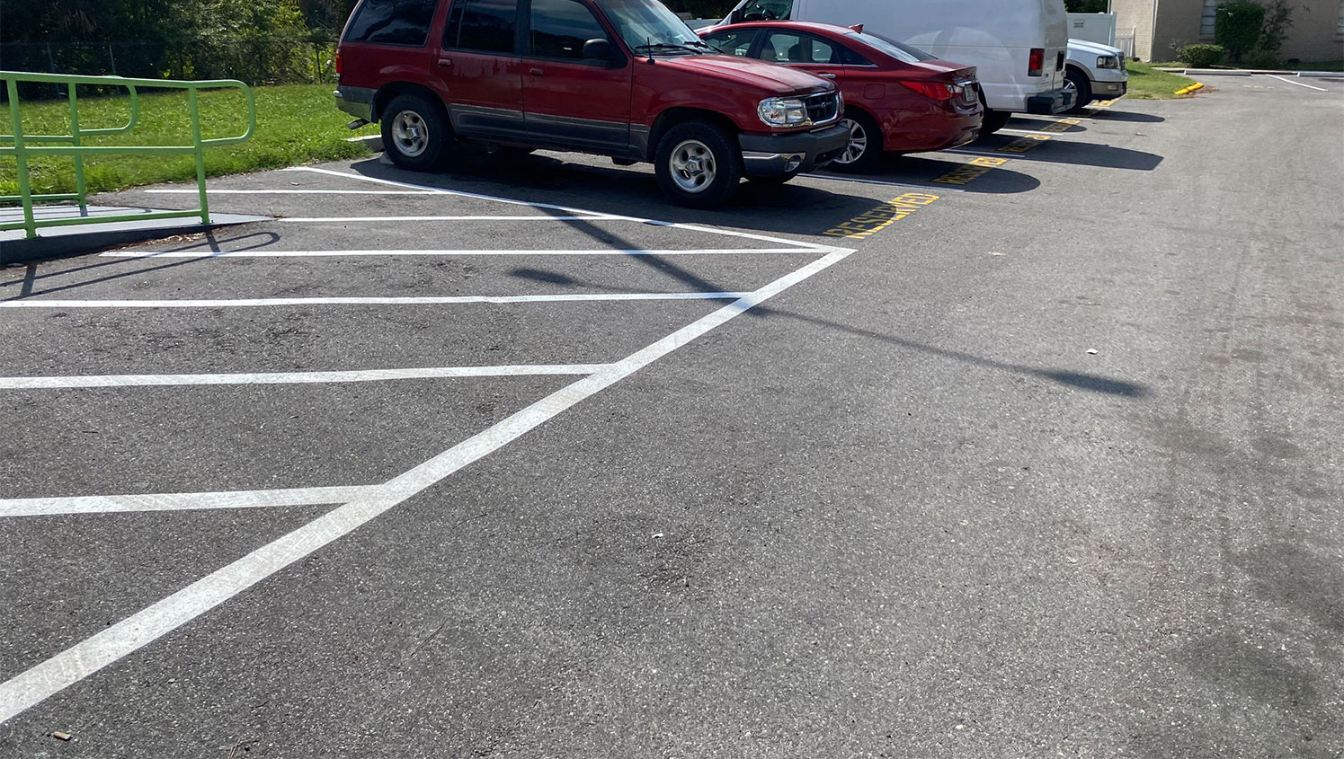 no parking zone stripes in parking lot