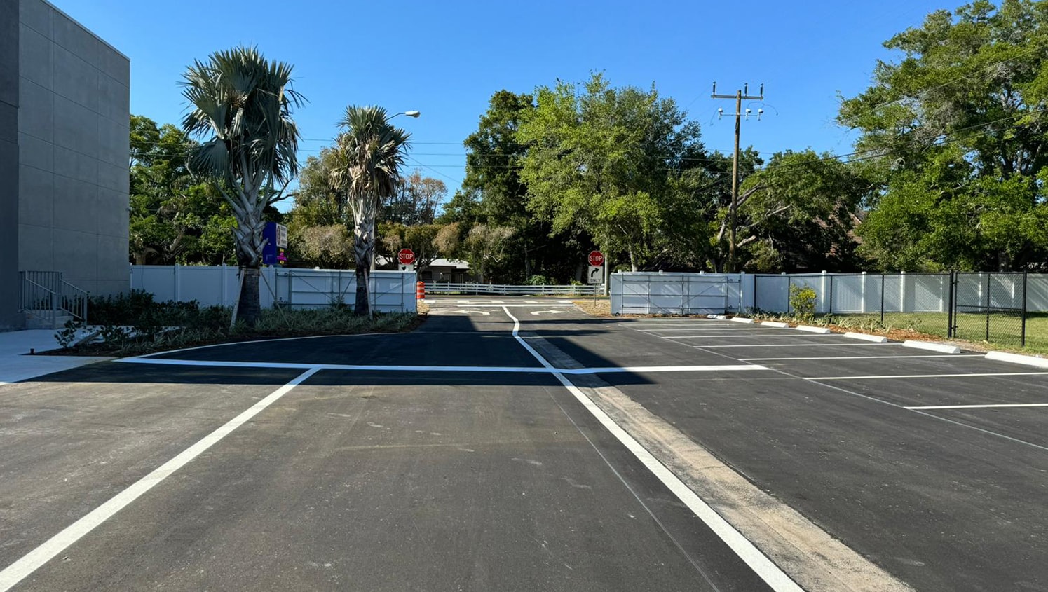 freshly painted lines in parking lot for business in clearwater