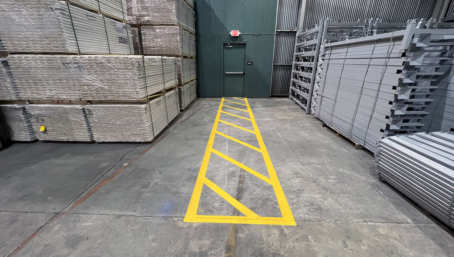 new warehouse floor striping by exit door