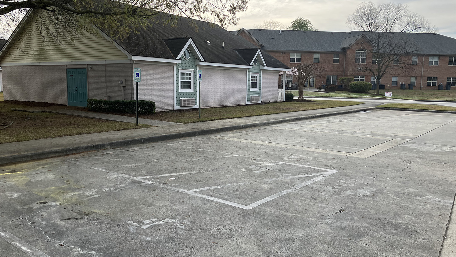 parking lot needing a re-stripe