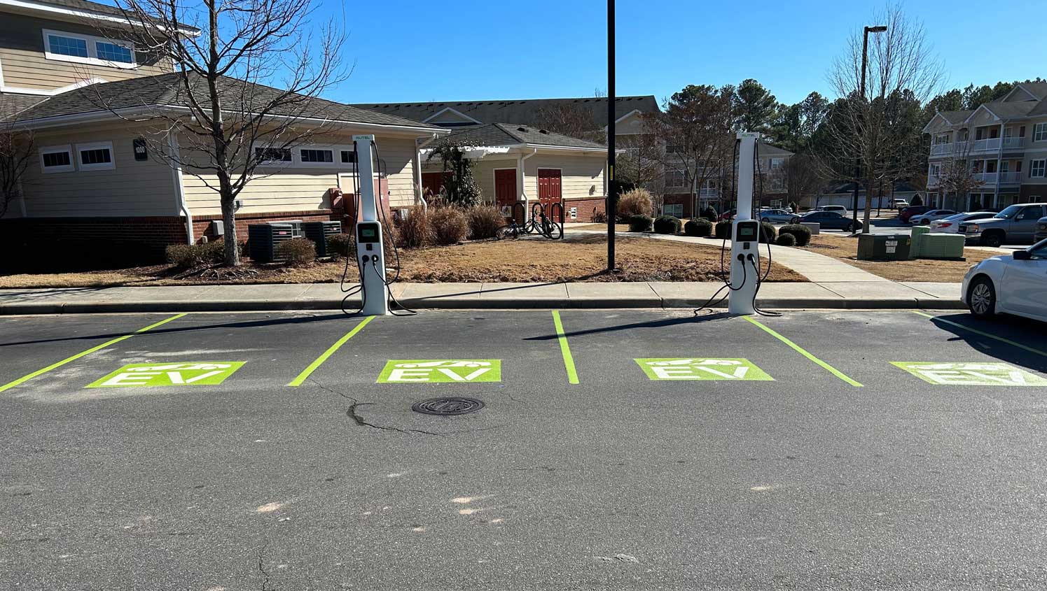 EV charging bay markings in Raleigh, NC
