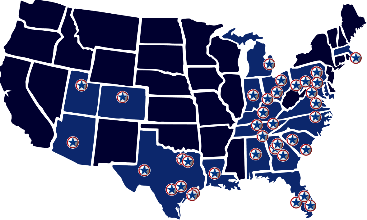 usa map with g-force franchise locations