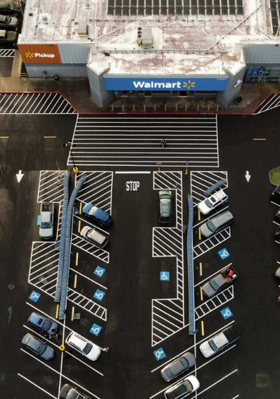 walmart parking lot with fresh line stripes