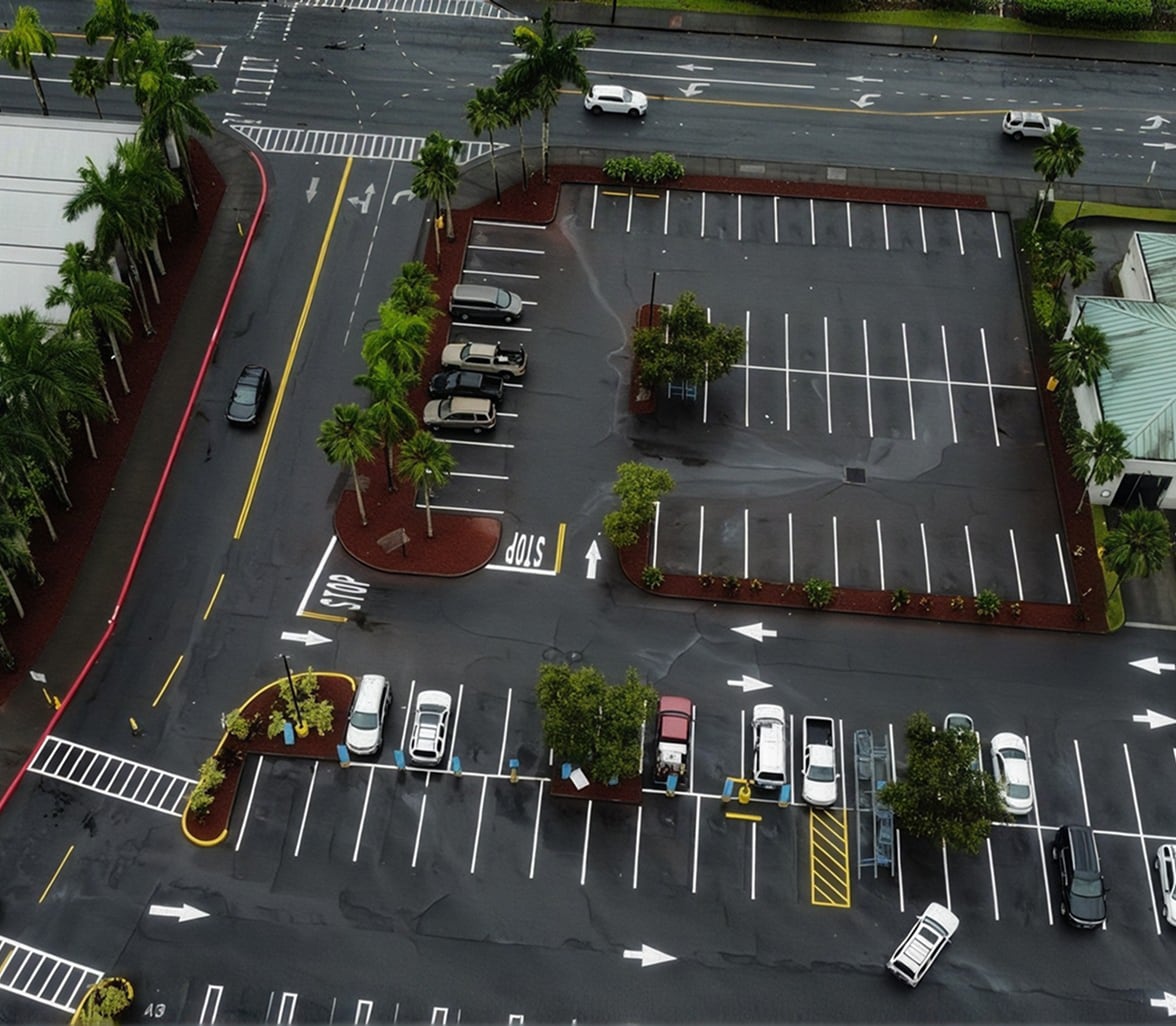 retail center parking lot after line striping